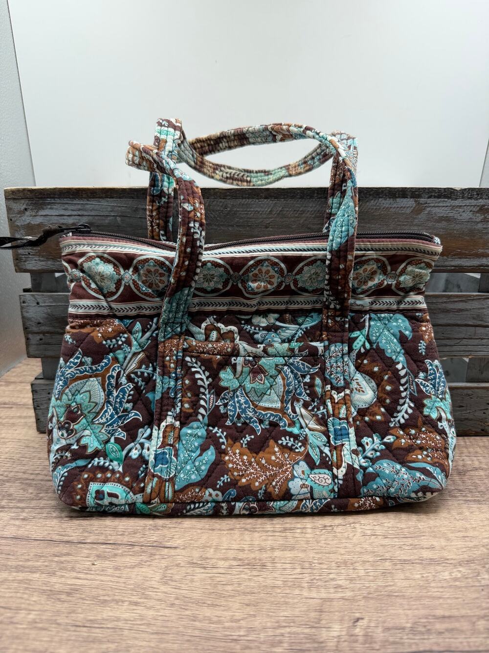 Vera Bradley Small Tote Handbag/ Purse-Java/Blue-Retired Pattern-Floral Paisley⁠